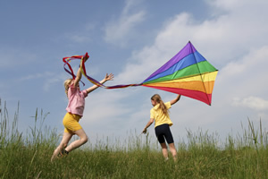 Children flying a kite