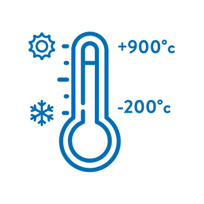 Highest/lowest operating temp +900 degrees C to -200 degrees C